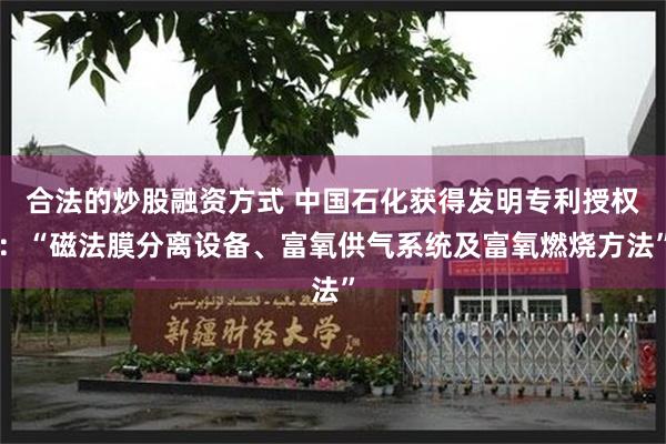 合法的炒股融资方式 中国石化获得发明专利授权：“磁法膜分离设备、富氧供气系统及富氧燃烧方法”