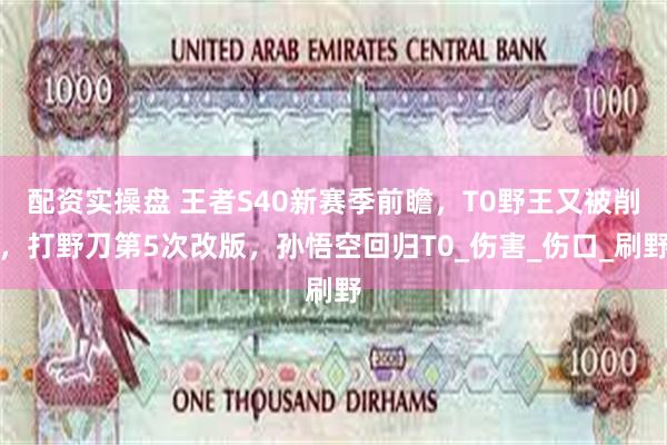 配资实操盘 王者S40新赛季前瞻，T0野王又被削，打野刀第5次改版，孙悟空回归T0_伤害_伤口_刷野
